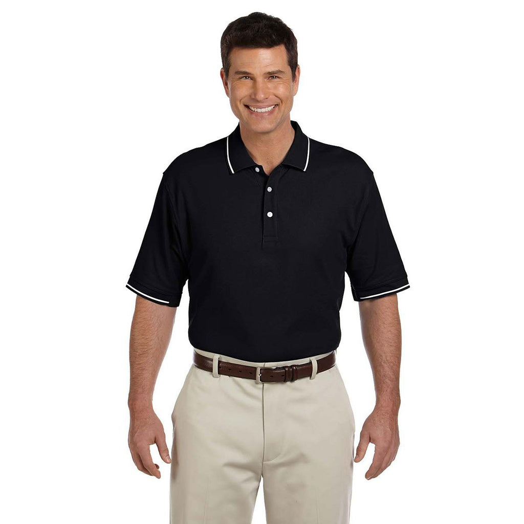 Devon & Jones Men's Black/White Pima Pique Short-Sleeve Tipped Polo