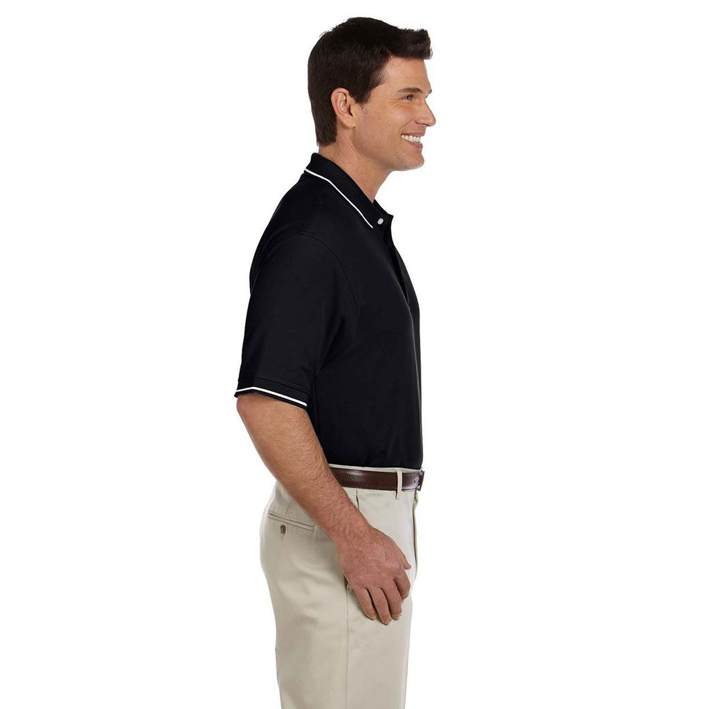 Devon & Jones Men's Black/White Pima Pique Short-Sleeve Tipped Polo