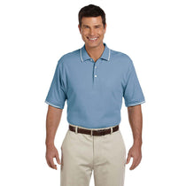 Devon & Jones Men's Slate Blue/White Pima Pique Short-Sleeve Tipped Polo
