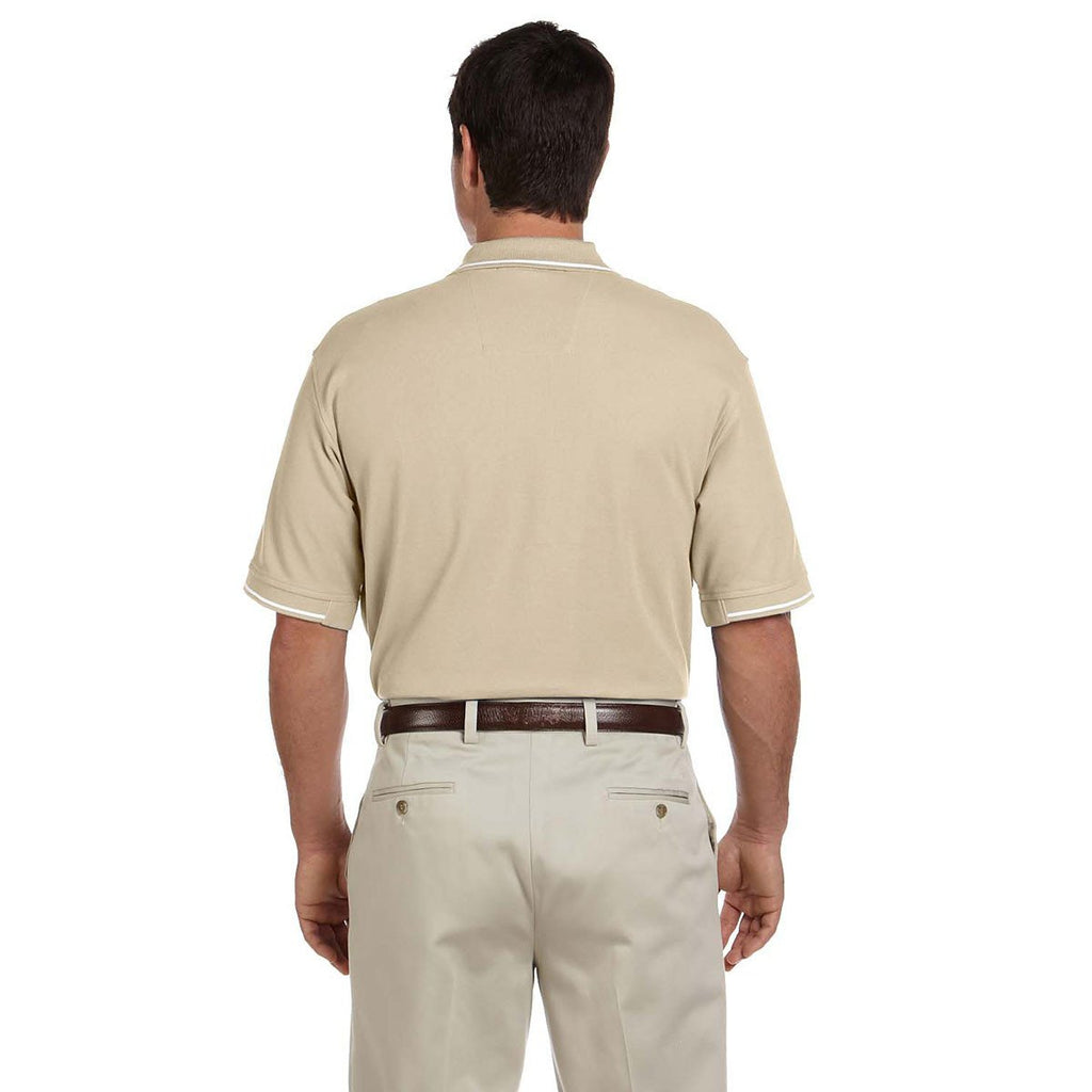 Devon & Jones Men's Stone/White Pima Pique Short-Sleeve Tipped Polo