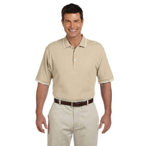 Devon & Jones Men's Stone/White Pima Pique Short-Sleeve Tipped Polo