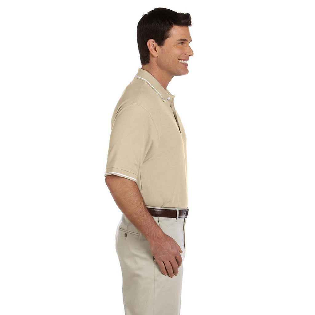 Devon & Jones Men's Stone/White Pima Pique Short-Sleeve Tipped Polo