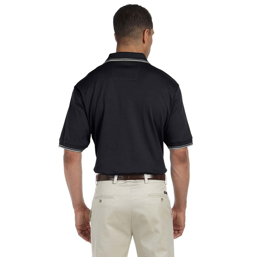 Devon & Jones Men's Black/Grey Heather Tipped Perfect Pima Interlock Polo
