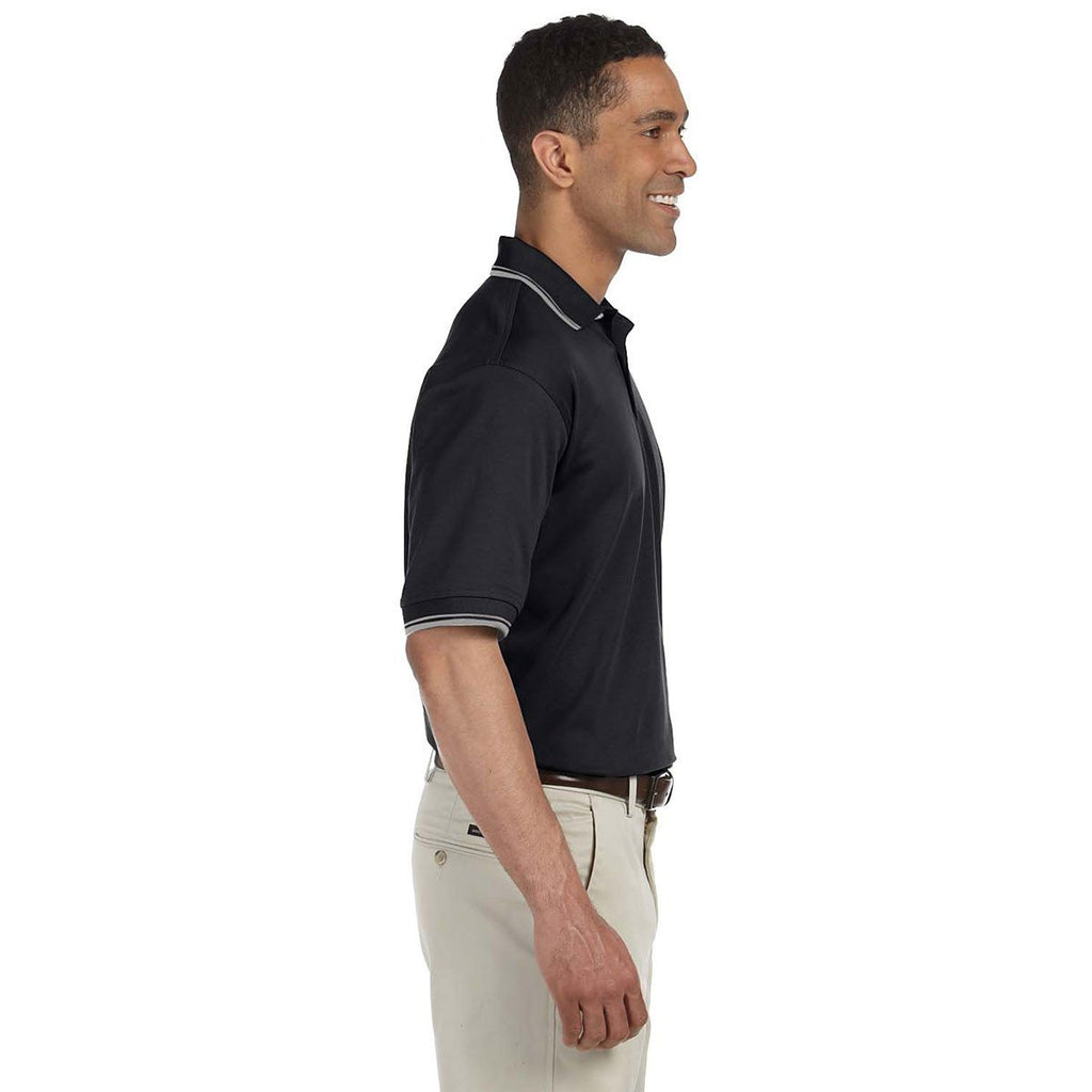 Devon & Jones Men's Black/Grey Heather Tipped Perfect Pima Interlock Polo