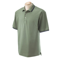 Devon & Jones Men's Dill/Navy Tipped Perfect Pima Interlock Polo