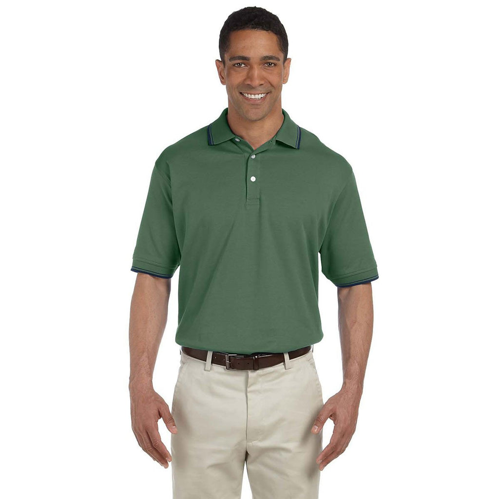 Devon & Jones Men's Dill/Navy Tipped Perfect Pima Interlock Polo