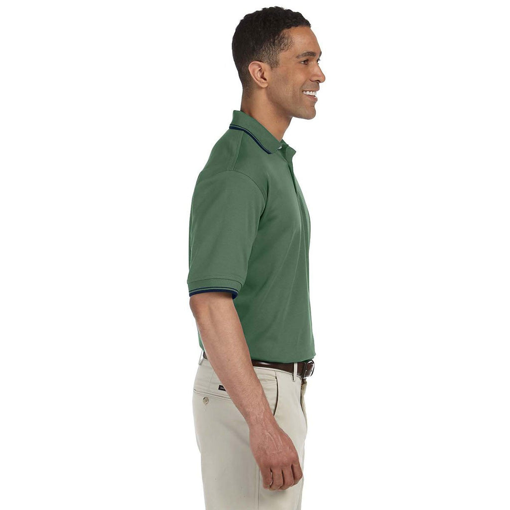 Devon & Jones Men's Dill/Navy Tipped Perfect Pima Interlock Polo