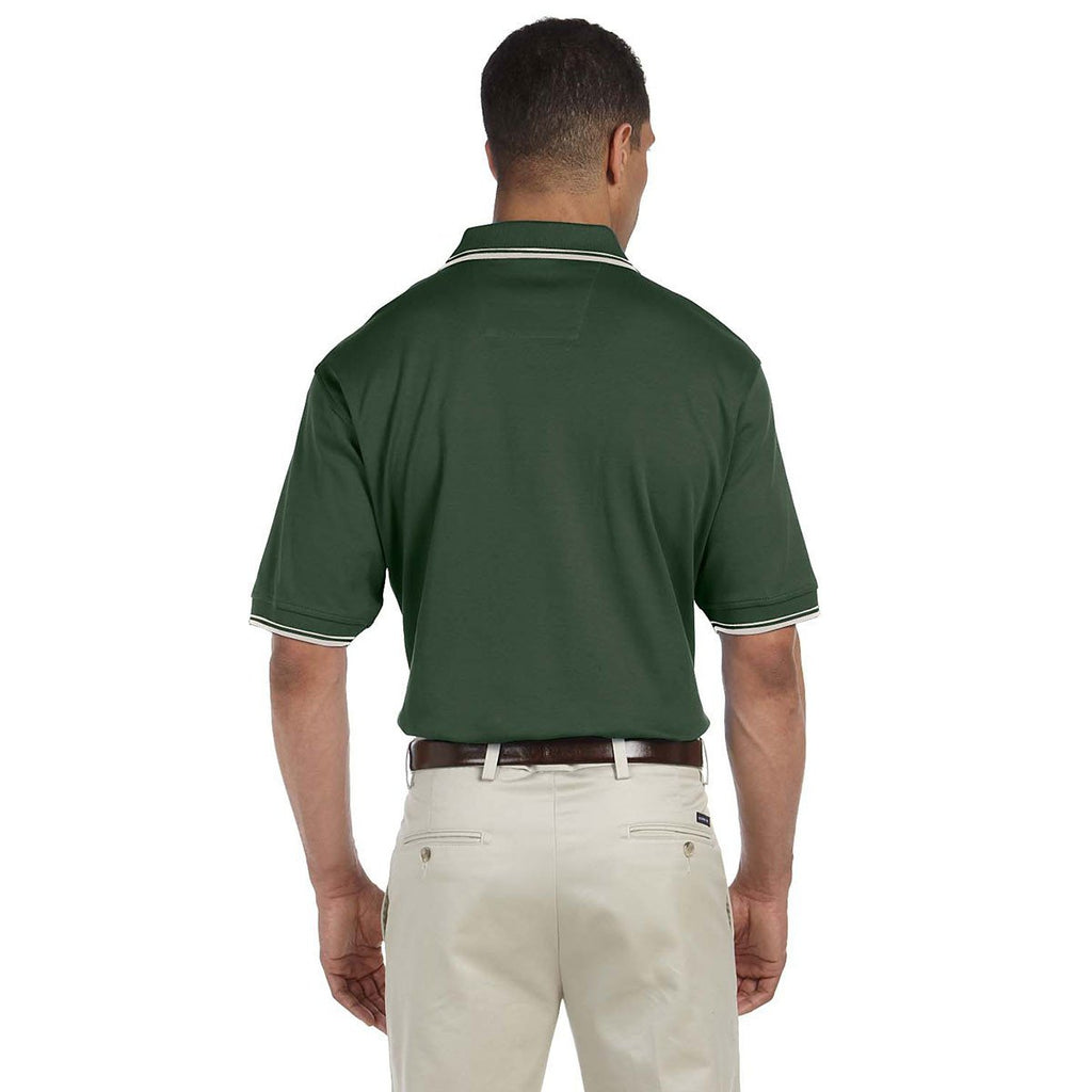 Devon & Jones Men's Forest/Creme Tipped Perfect Pima Interlock Polo