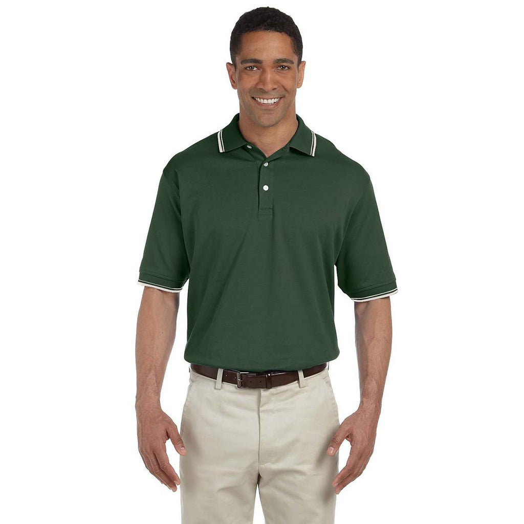 Devon & Jones Men's Forest/Creme Tipped Perfect Pima Interlock Polo