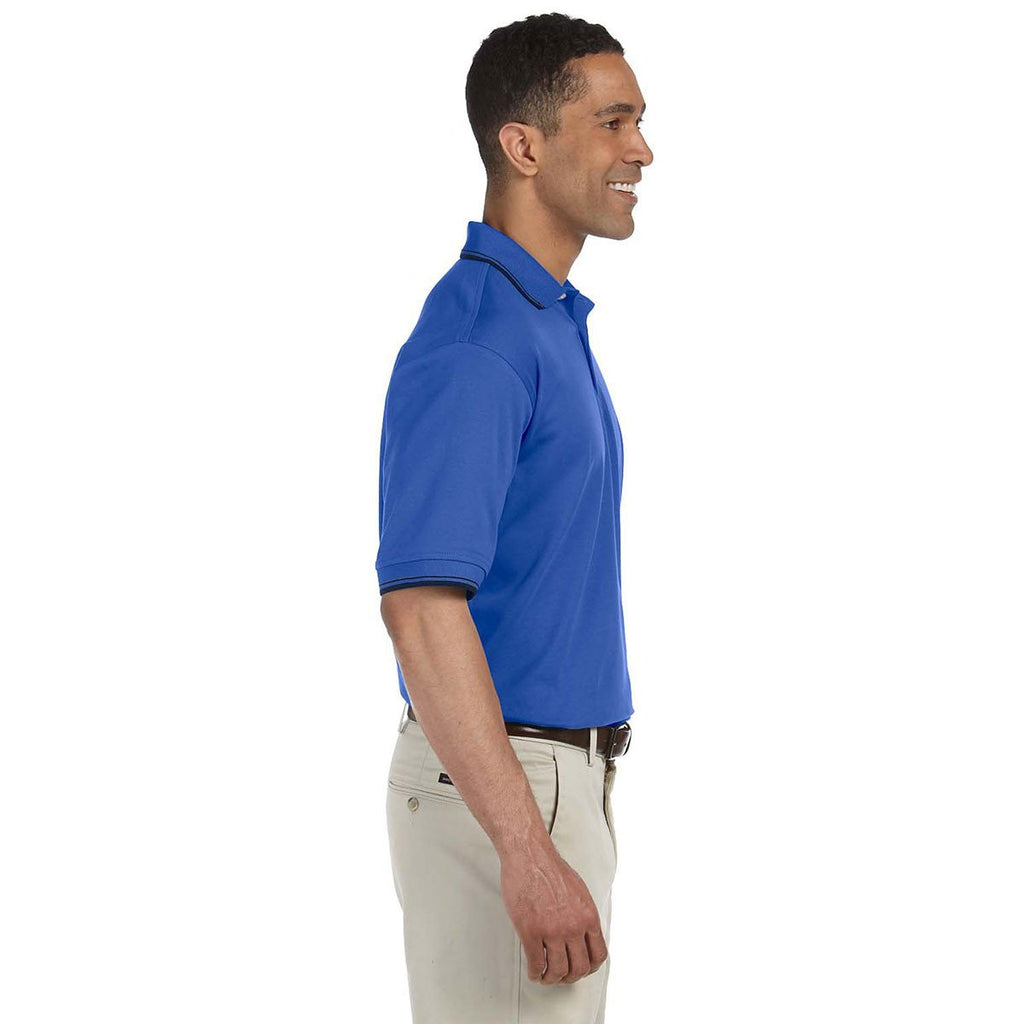 Devon & Jones Men's French Blue/Navy Tipped Perfect Pima Interlock Polo