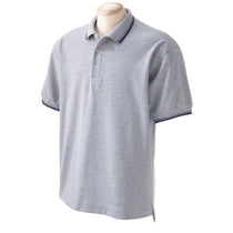 Devon & Jones Men's Grey Heather/Navy Tipped Perfect Pima Interlock Polo