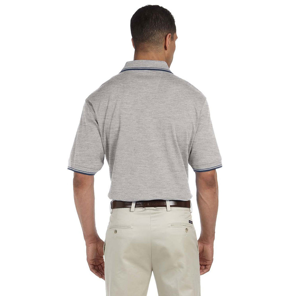 Devon & Jones Men's Grey Heather/Navy Tipped Perfect Pima Interlock Polo