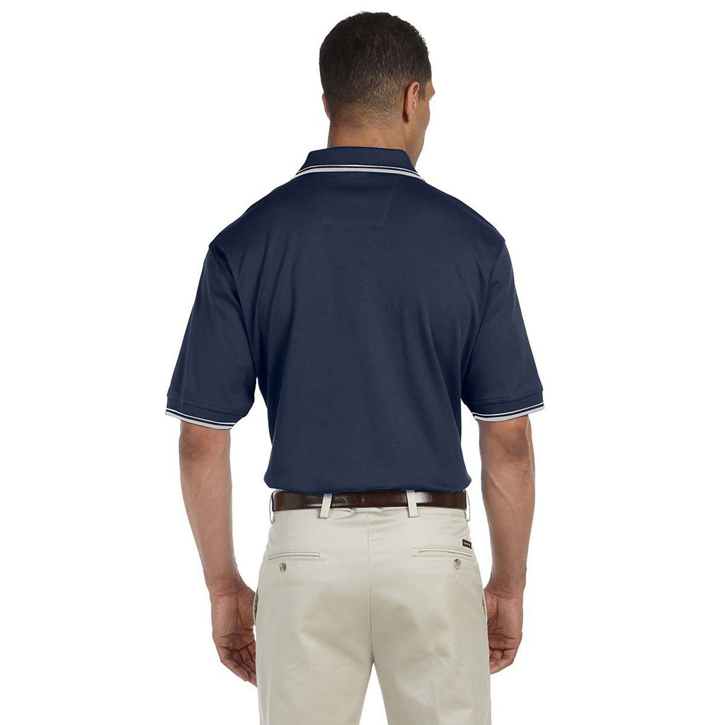 Devon & Jones Men's Navy/White Tipped Perfect Pima Interlock Polo