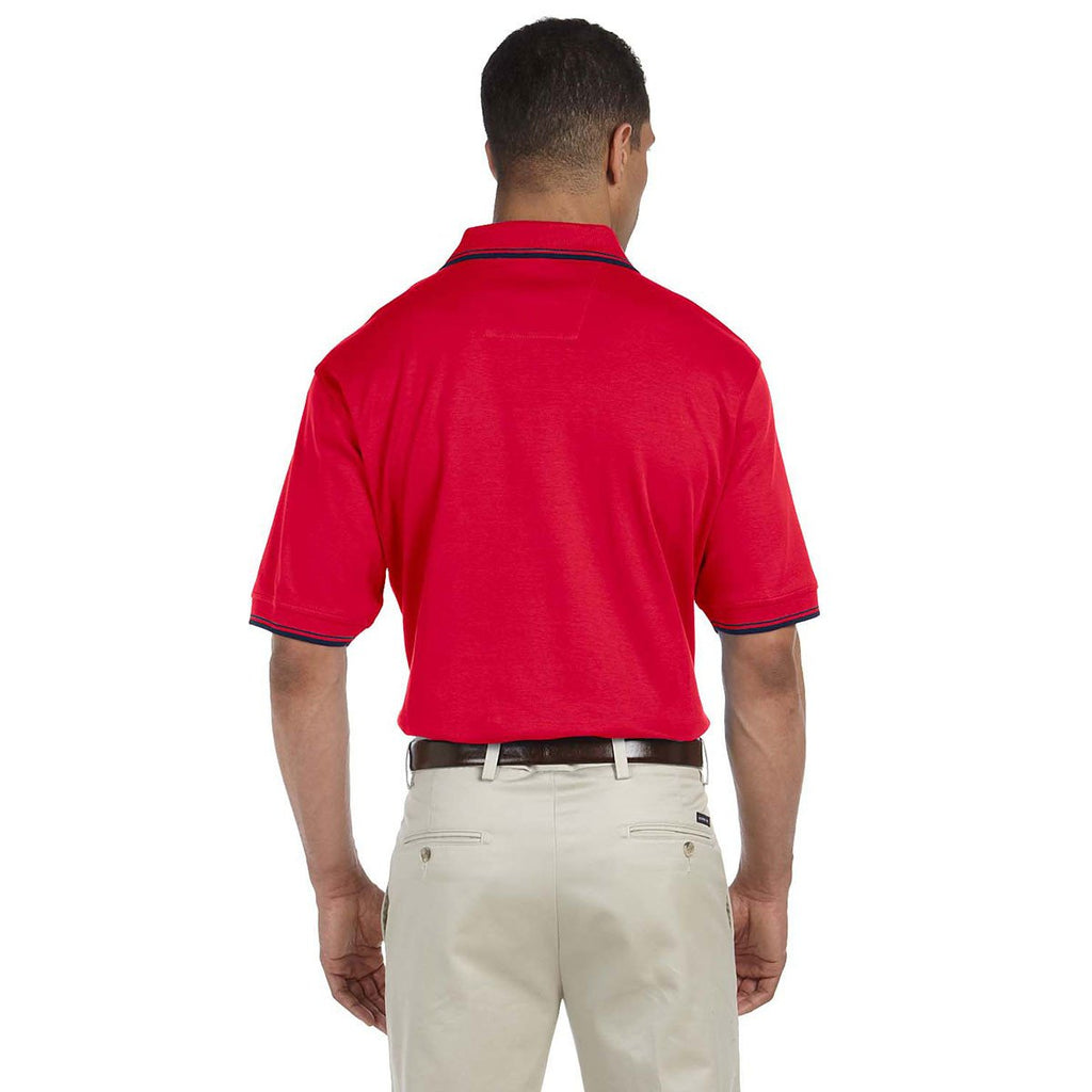 Devon & Jones Men's Red/Navy Tipped Perfect Pima Interlock Polo