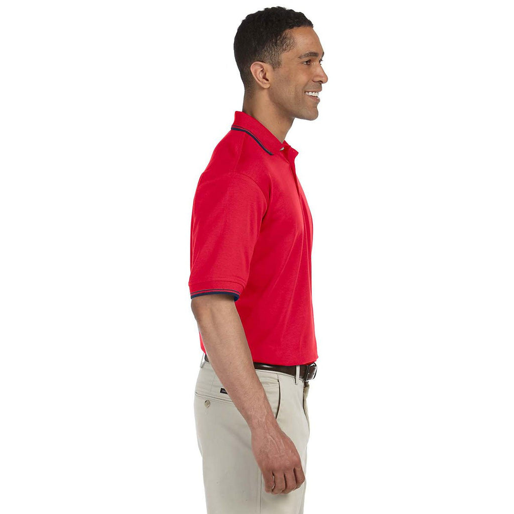 Devon & Jones Men's Red/Navy Tipped Perfect Pima Interlock Polo