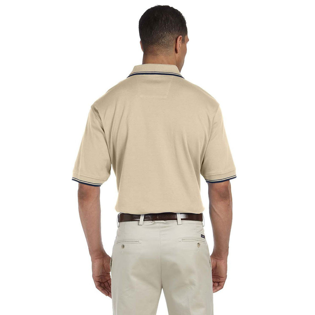 Devon & Jones Men's Stone/Navy Tipped Perfect Pima Interlock Polo