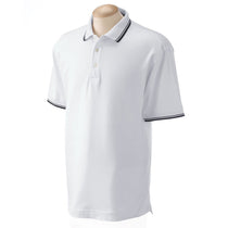 Devon & Jones Men's White/Navy Tipped Perfect Pima Interlock Polo
