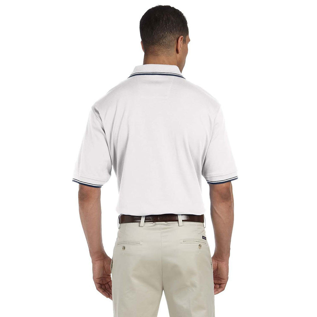 Devon & Jones Men's White/Navy Tipped Perfect Pima Interlock Polo