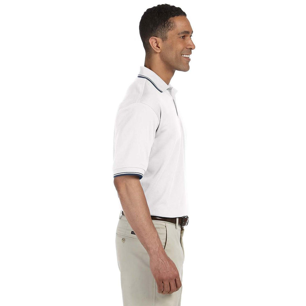 Devon & Jones Men's White/Navy Tipped Perfect Pima Interlock Polo
