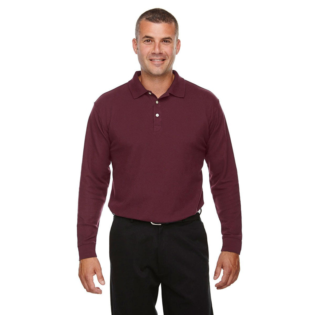 Devon & Jones Men's Burgundy Drytec 20 Performance Long-Sleeve Polo