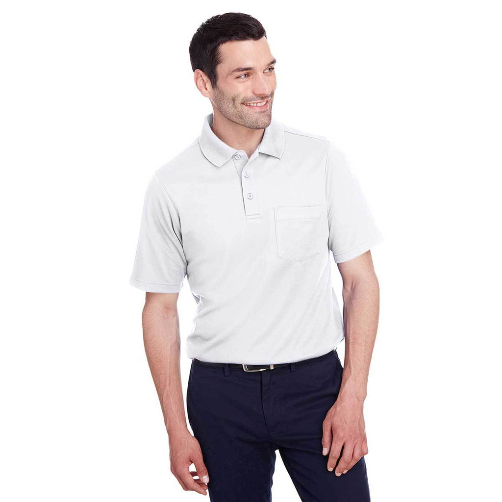Devon & Jones Men's White CrownLux Performance Plaited Polo with Pockets