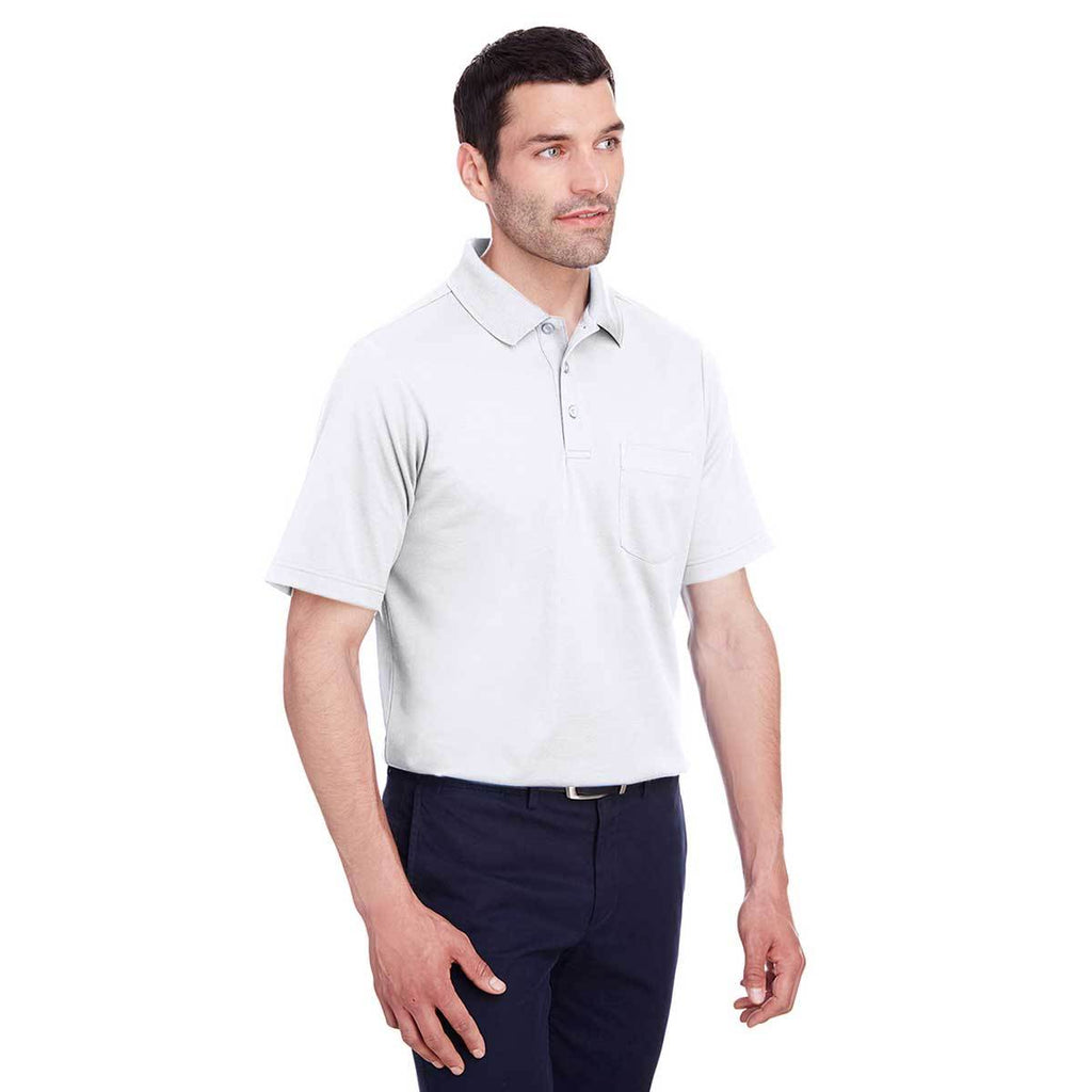 Devon & Jones Men's White CrownLux Performance Plaited Polo with Pockets