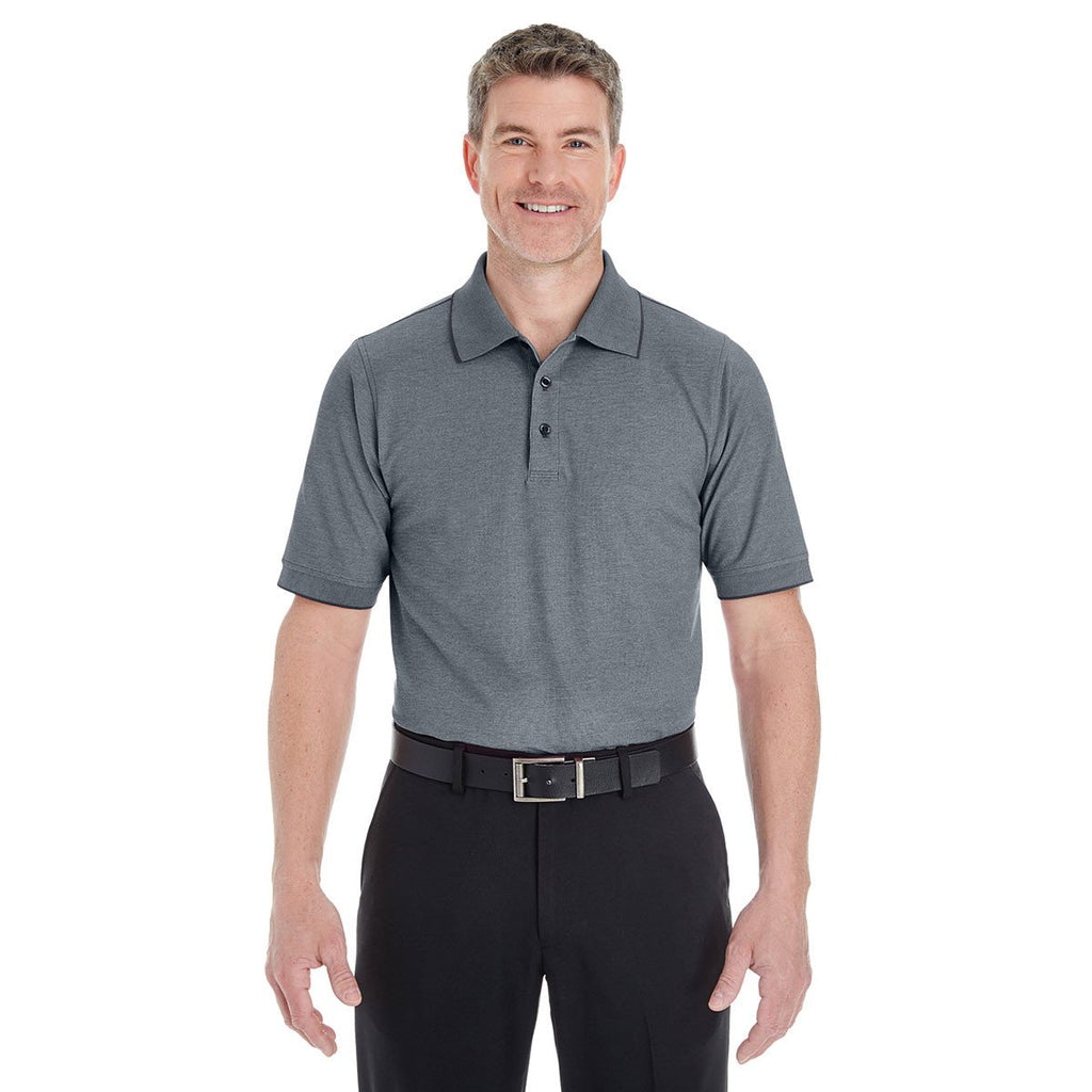 Devon & Jones Men's Navy Heather Pima-Tech Oxford Pique Polo