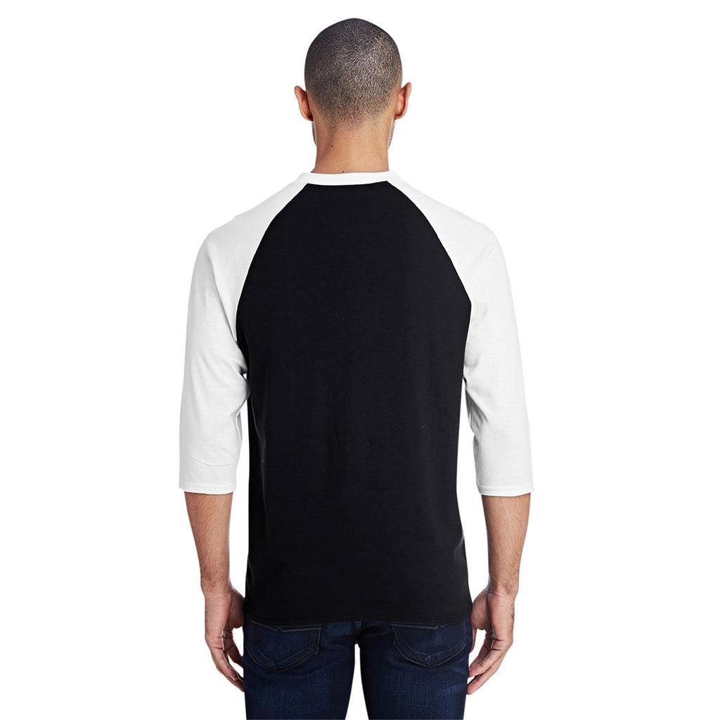Gildan Men's Black/White 5.3 oz. 3/4-Raglan Sleeve T-Shirt