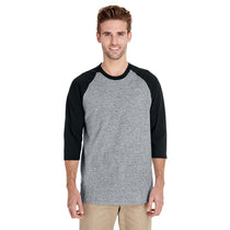 Gildan Men's Sport Grey/Black 5.3 oz. 3/4-Raglan Sleeve T-Shirt