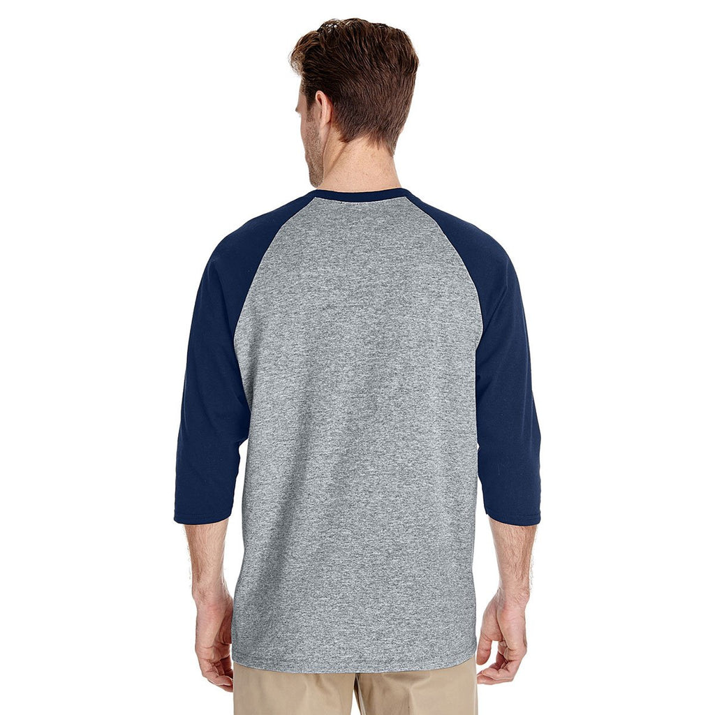 Gildan Men's Sport Grey/Navy 5.3 oz. 3/4-Raglan Sleeve T-Shirt