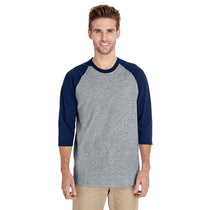 Gildan Men's Sport Grey/Navy 5.3 oz. 3/4-Raglan Sleeve T-Shirt