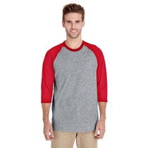 Gildan Men's Sport Grey/Red 5.3 oz. 3/4-Raglan Sleeve T-Shirt