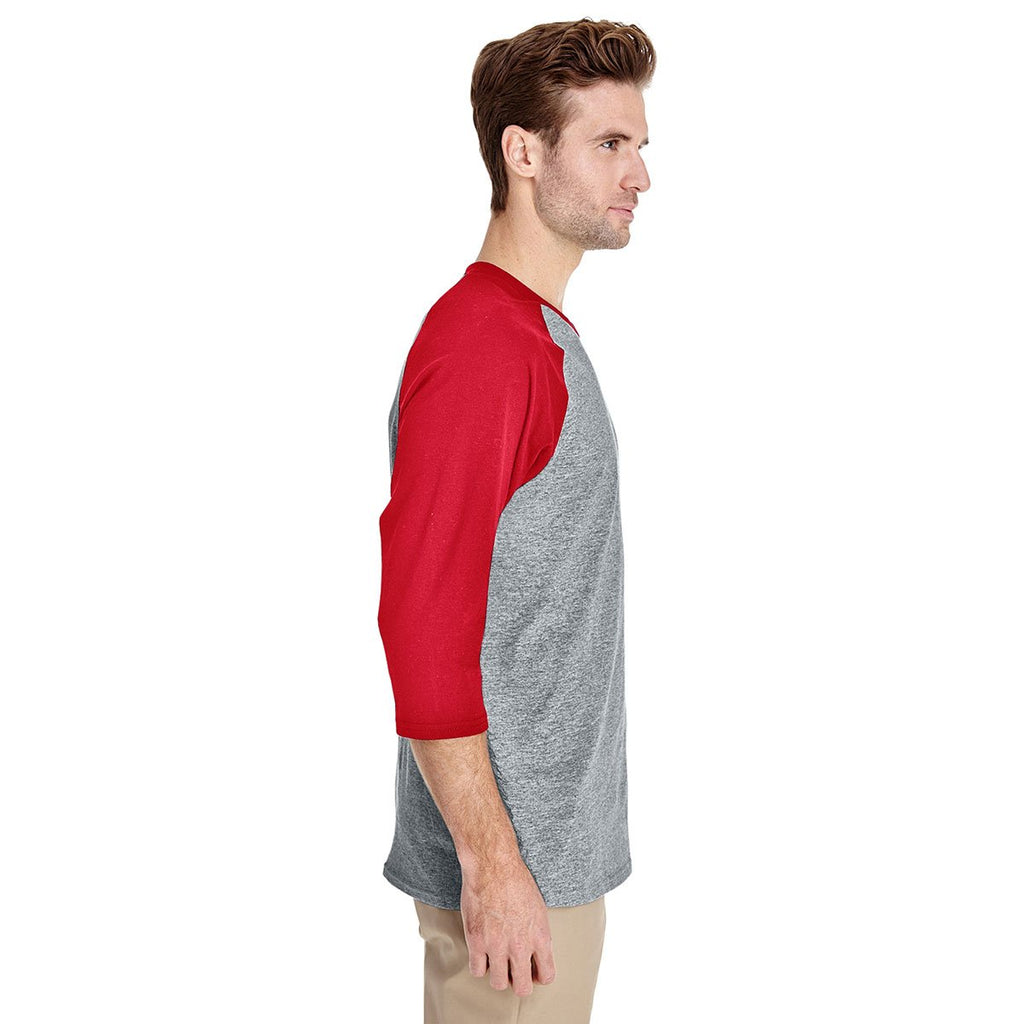 Gildan Men's Sport Grey/Red 5.3 oz. 3/4-Raglan Sleeve T-Shirt