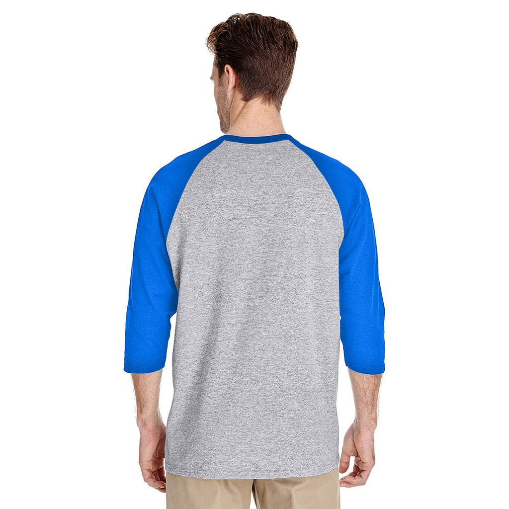Gildan Men's Sport Grey/Royal 5.3 oz. 3/4-Raglan Sleeve T-Shirt