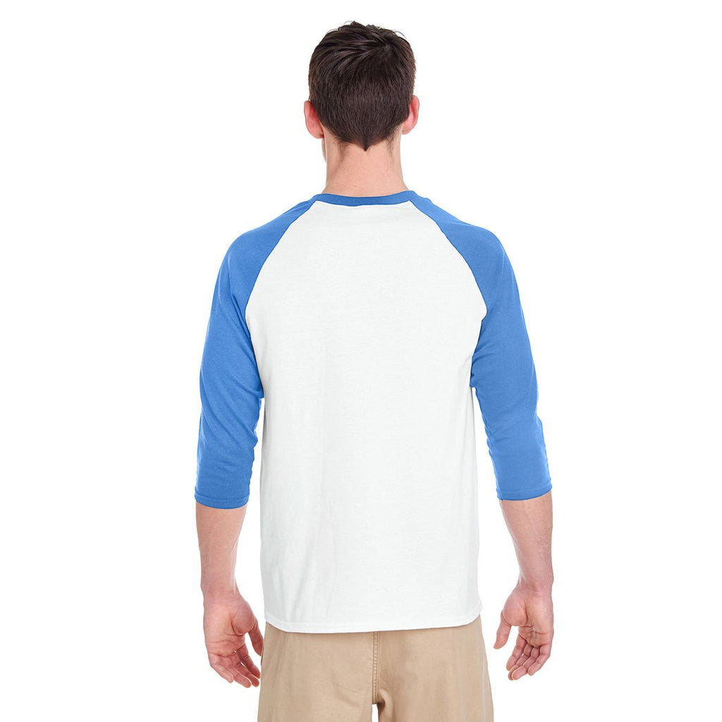 Gildan Men's White/Carolina Blue 5.3 oz. 3/4-Raglan Sleeve T-Shirt