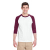 Gildan Men's White/Maroon 5.3 oz. 3/4-Raglan Sleeve T-Shirt
