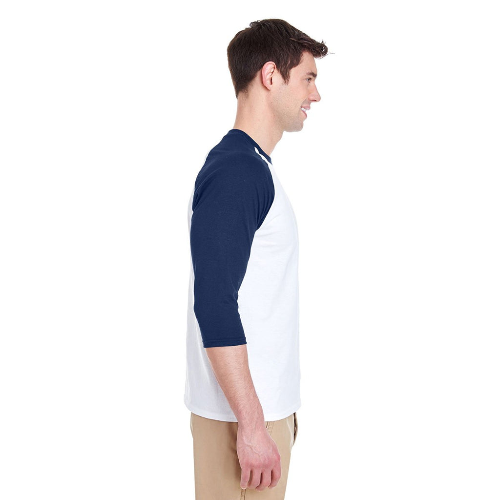 Gildan Men's White/Navy 5.3 oz. 3/4-Raglan Sleeve T-Shirt