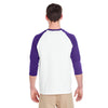 Gildan Men's White/Purple 5.3 oz. 3/4-Raglan Sleeve T-Shirt
