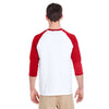 Gildan Men's White/Red 5.3 oz. 3/4-Raglan Sleeve T-Shirt