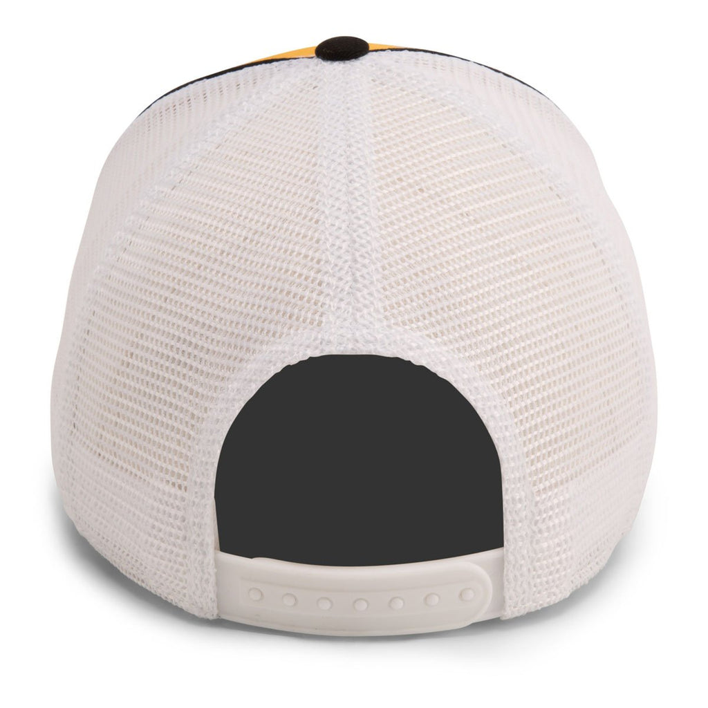 Paramount Apparel Ath Gold/Black/White Piped Fine Mesh Cap