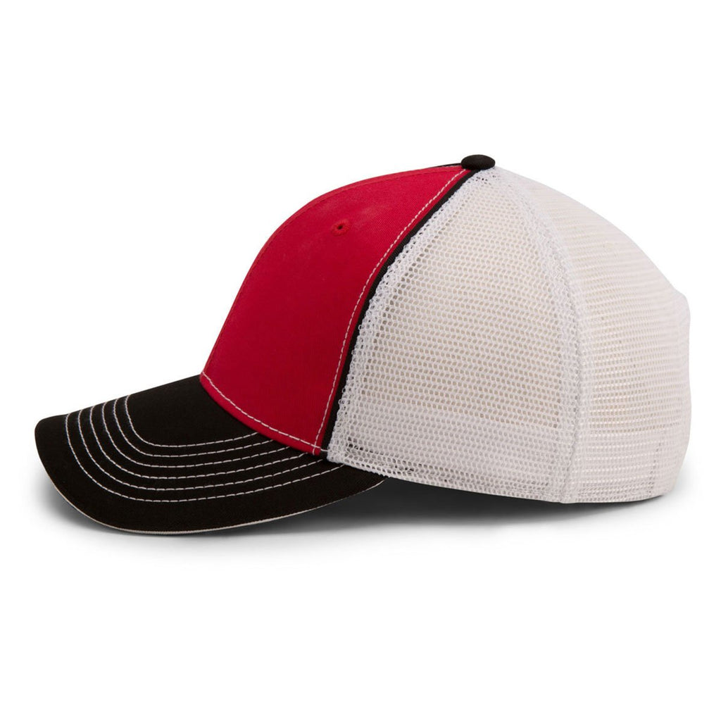 Paramount Apparel Red/Black/White Piped Fine Mesh Cap