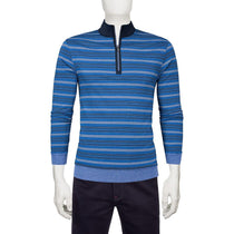 Bugatchi Men's Classic Blue Half Zip Mock Neck