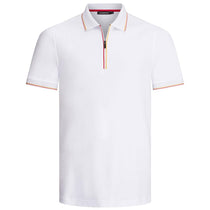 Bugatchi Men's Yellow White Short Sleeve Half Zip Polo Collar