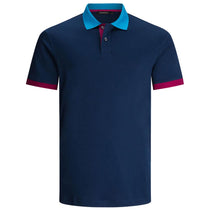 Bugatchi Men's Navy Short Sleeve Two Button Polo Collar