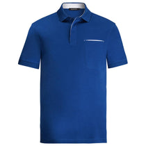 Bugatchi Men's Night Blue Short Sleeve Three Button Polo Collar Hidden Placket