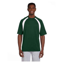 Harriton Men's Dark Green/White 4.2 oz. Athletic Sport Colorblock T-Shirt