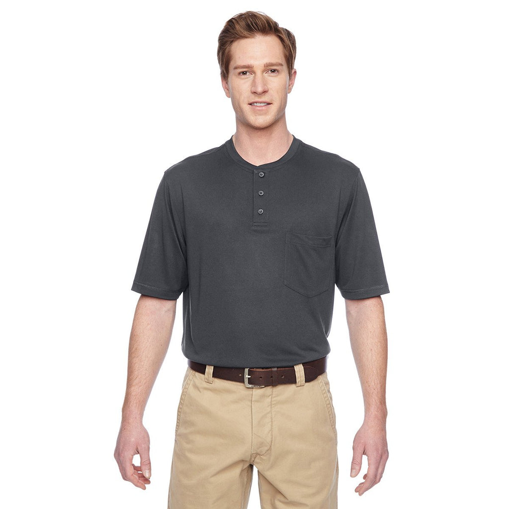 Harriton Men's Dark Charcoal Short-Sleeve Performance Henley