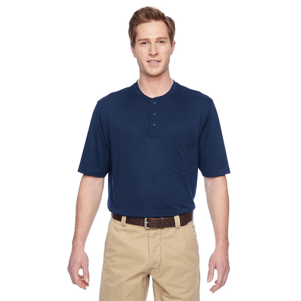 Harriton Men's Dark Navy Short-Sleeve Performance Henley