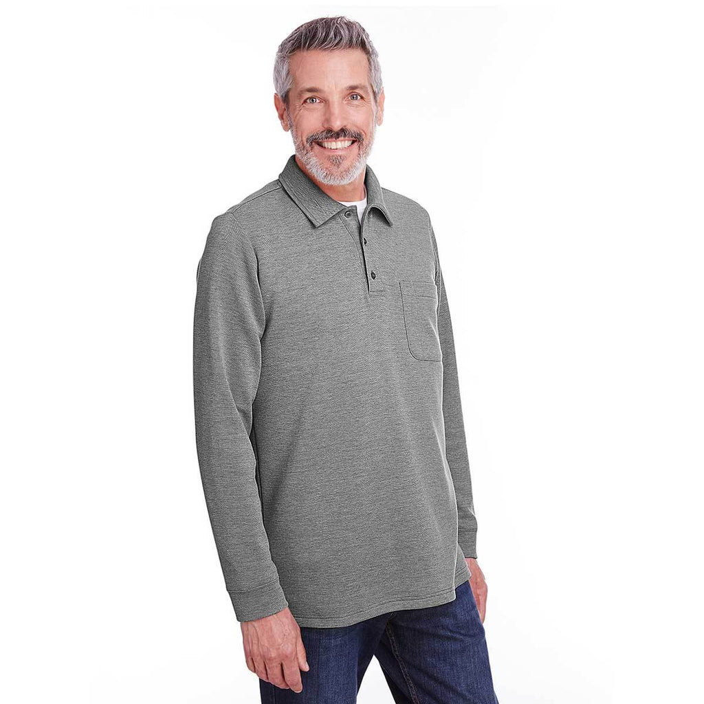 Harriton Men's Dark Charcoal Heather StainBloc Pique Fleece Pullover Jacket