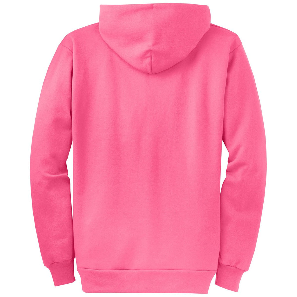 Port & Company Men's Neon Pink Core Fleece Full-Zip Hooded Sweatshirt